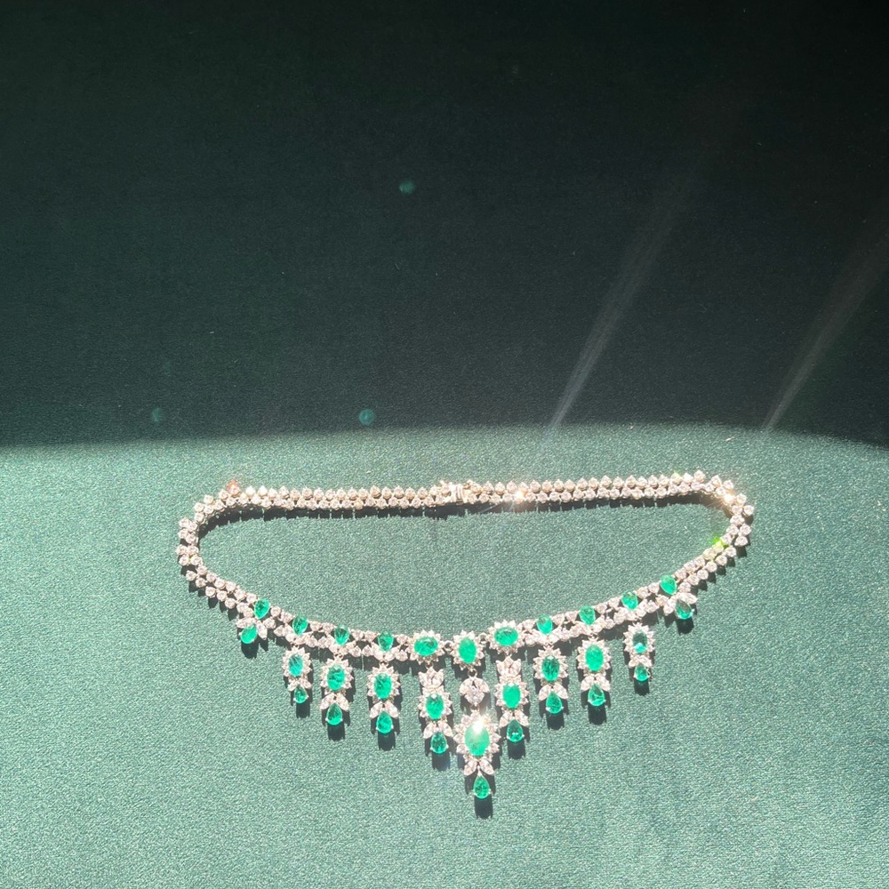 Emerald and Diamond 925 Sterling Silver Necklace - Picture 3 of 6